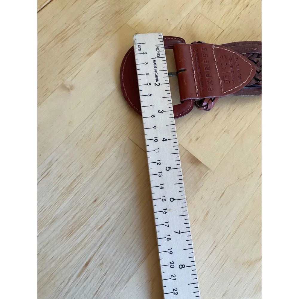 Express Vintage Woven Leather Belt Brown Braided Boho Wide Made in Turkey Small